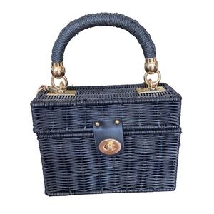 Zara Black Woven Wicker Rattan Straw Box Summer Basket Bag